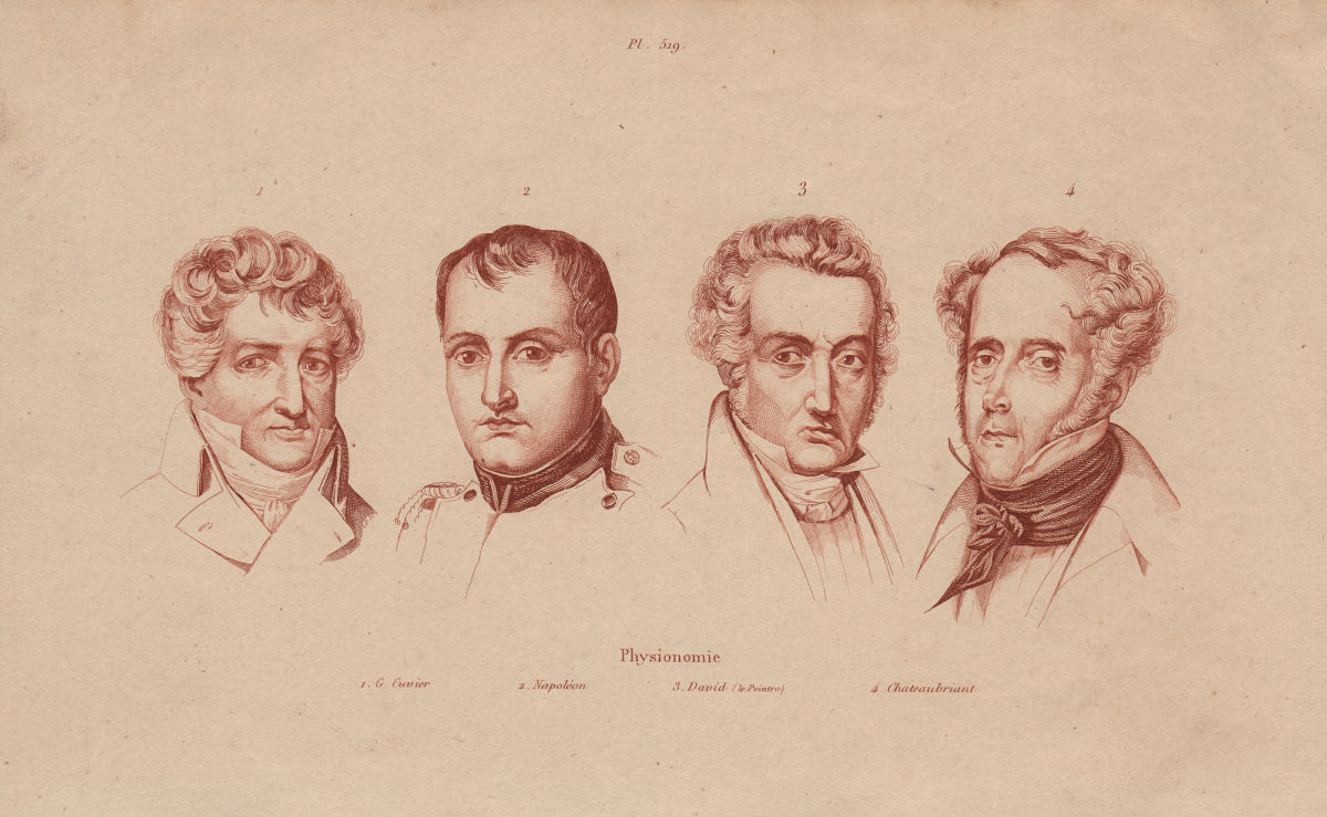 PHYSIOGNOMY. Cuvier. Napoléon. Jacques-Louis David. Chateaubriant 1833 print